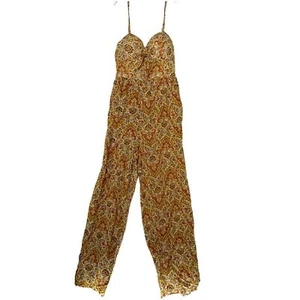 NWT No Comment Yellow/Orange Paisley Jumpsuit Women’s Size S - Picture 1 of 10