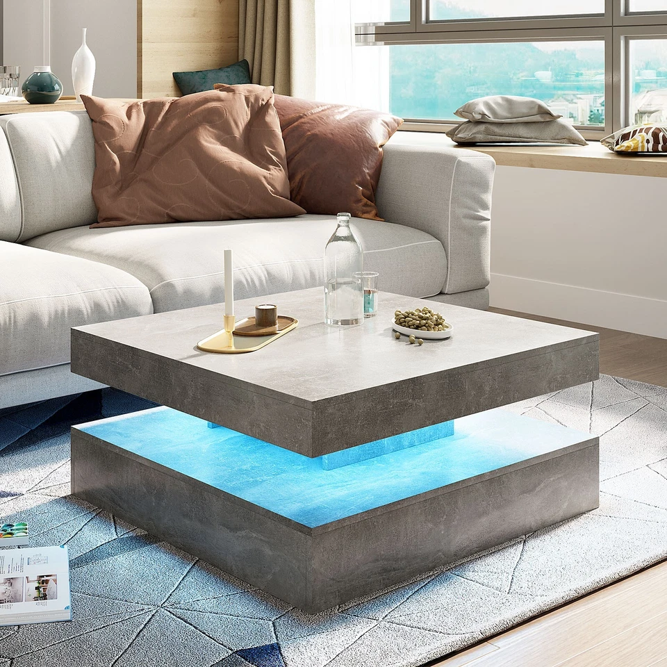 High Gloss Coffee Table for Living Room Square Side Table LED Light Furniture US - Image 1 of 4