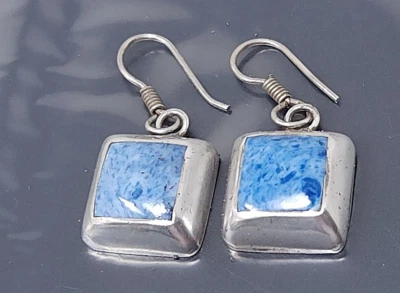 Pendientes colgantes vintage Taxco México plata de ley 925 lapislázuli azul Foto 1 de 4