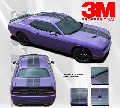 Racing Stripes For 2008-2020 Dodge Challenger Hood Graphic Pulse Rally Decals Foto 1 de 4