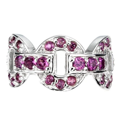 925 Sterling Silver Ring Round Rhodolite Garnet Natural Gemstone Jewelry Size 8 - Image 1 of 4