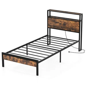 Twin Bed Frame with 18W USB C Port Storage Headboard & Charging Station - Picture 1 of 8