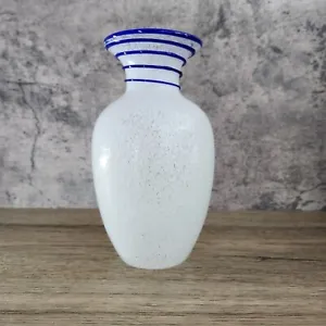 White Confetti 7" Glass Vase with Blue Glass Swirl Vintage Home Decor - Picture 1 of 11