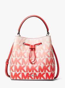 Michael Kors Suri Medium Graphic MK Signature Coral Patent Bucket Crossbody Bag - Picture 1 of 12