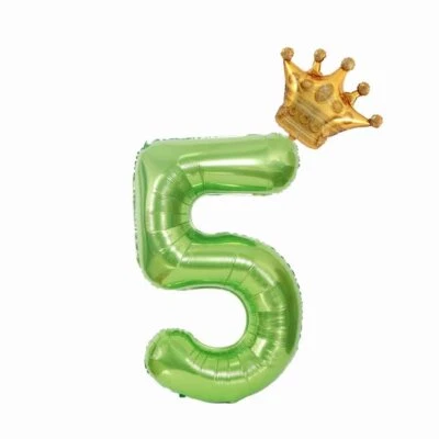 40 inch Green Crown Number 5 BalloonGiant Large Foil Number 5 Balloon Jungle ... - Изображение 1 из 3