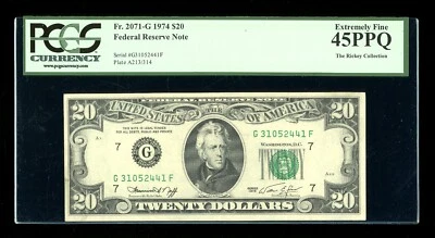 DBR 1974 $20 FRN Chicago Fr. 2071-G PCGS 45 PPQ Serial G31052441F - Image 1 of 2