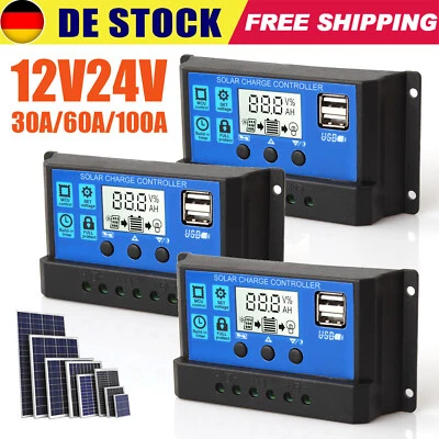 30A-100A Solar Laderegler PWM Solar Panel Controller Regulator LCD 12V / 24V DE - Bild 1 von 4