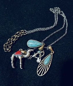 Lucky Brand Necklace - Camel, Turquoise Hued Charms 14" Overall Length - Picture 1 of 3