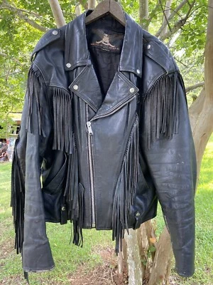 Chaqueta de motociclista vintage Vanguard XL borlas cuero envejecido Foto 1 de 4