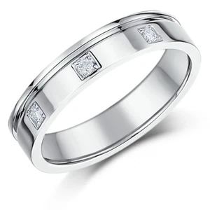 9ct Oro Blanco Anillo 5mm Plano Corte Forma Diamante Boda Anillo - Imagen 1 de 1