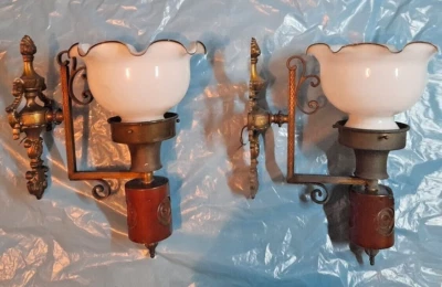 coppia eleganti antiche appliques impero anni 30 bronzo legno opaline x ingresso - Immagine 1 di 4