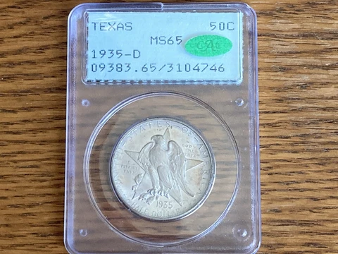 1935-D PCGS MS 65 CAC TEXAS COMMEMORATIVE SILVER HALF DOLLAR 1ST GEN RATTLER! Cover