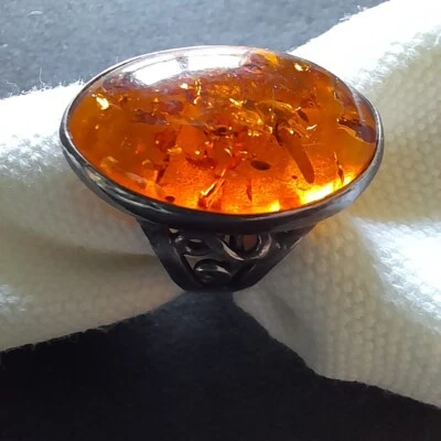 ANELLO AMBRA BALTICA NATURALE E FILIGRANA ARGENTO 925 GIOIELLO DONNA  - Immagine 1 di 4