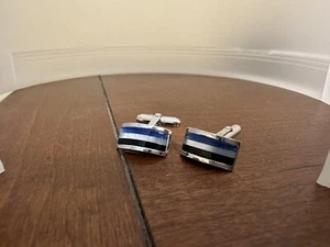 Vintage Silver Tone Blue Glass Cufflinks - Bild 1 von 2