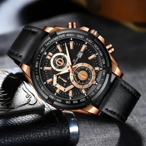 VA VA VOOM Brand Men's Wristwatch, Sports Calendar Waterproof Black PU Leather S - Picture 1 of 11