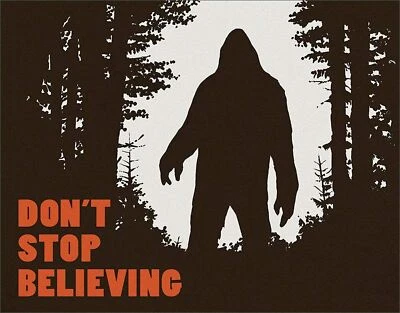 Don't Stop Believing Bigfoot Tin Sign  Yeti Big Foot Sasquatch skunk ape legend - Image 1 of 4
