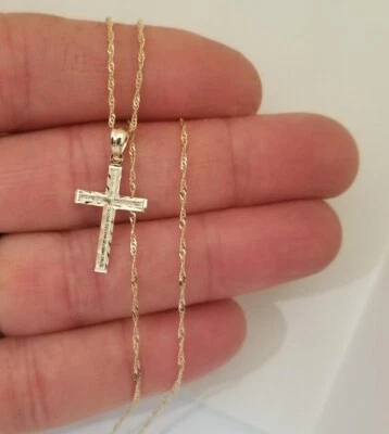 Colgante religioso de oro macizo de 14k con corte de diamante cruzado para collar 12x22 mm Foto 1 de 4