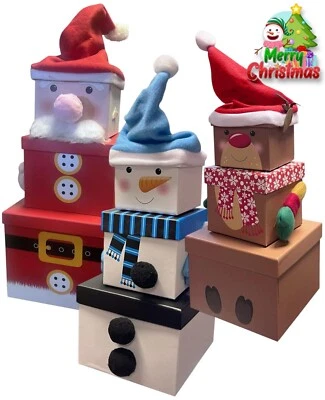 Plush Santa Christmas Eve Gift Box Set Of 3 Stacking Nesting Storage Treat Boxes