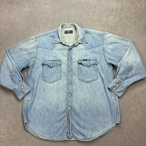 Lee Denim Shirt Adult Large Blue Cowboy Western Snap Rodeo Sanforized Union Men* - Picture 1 of 10