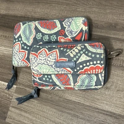 Vera Bradley Wallet & Purse (No Strap) Deluxe Gray Paisley Rosette RFID - Image 1 of 4