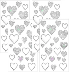 4 Sheets Crystal Rhinestone Heart Sticker Decals, Self Adhesive Glitter Bling He - Picture 1 of 12