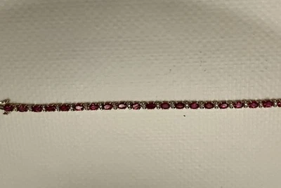 10 K Gold Bracelet Real Diamond And Red Glass - Image 1 of 3