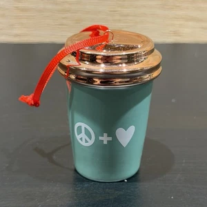 2017 Starbucks Ornament PEACE and LOVE To Go Cup Tumbler Rose Gold Lid Xmas Tree - Picture 1 of 6