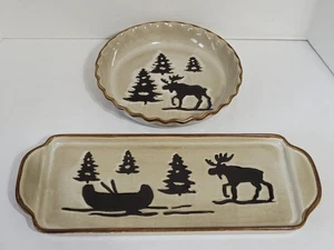 Home Studio Woodland Collection Elch & Kiefer Steinzeug - Kuchenform & Platte - Bild 1 von 11