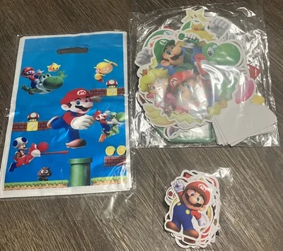 Decoraciones de fiesta de cumpleaños Super Mario - Pegatinas de 50 quilates, 10 bolsas de regalos, centros de mesa Foto 1 de 4