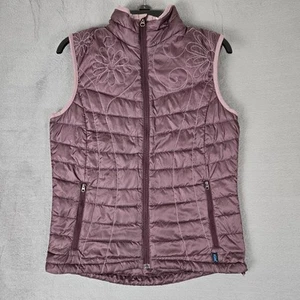 KUHL Gilet Donna Piccolo Piumino d’Oca Viola Tampone Ricamato Floreale Zip Anteriore - Foto 1 di 10