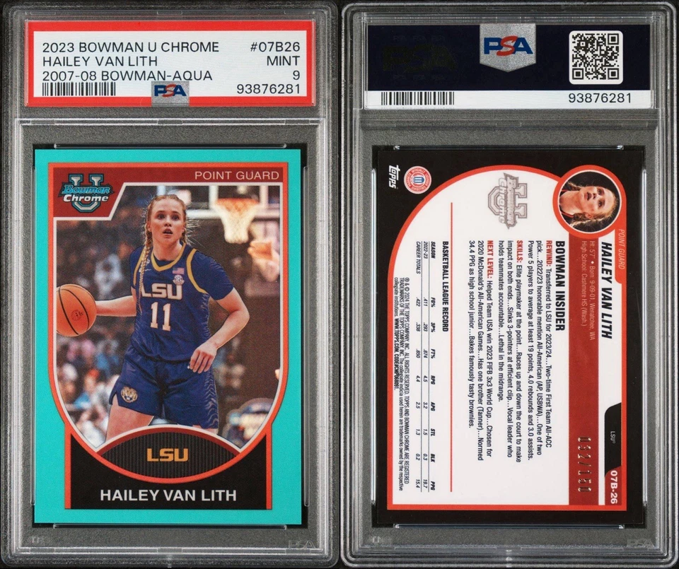 2023 Bowman U Chrome 2007-08r Aqua /150 Hailey Van Lith RC Rookie PSA 9 - Image 1 of 1