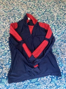 Descente Zip Pullover Mens Large Blue Red Ski Vintage Long Sleeve Baselayer - Picture 1 of 9