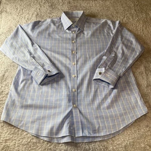 Charles Tyrwhitt Men's  Long Sleeve Shirt non iron 17.5 / 35in  Plaid/ Cufflinks - Picture 1 of 7