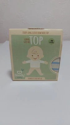 Boody Baby Long Sleeve Stripe Top 3–6 Months | Organic Bamboo | Blue Crew Neck