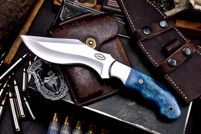 CFK Handmade AUS 8 Custom BLUE CAMEL BONE Large Hunting Skinning Camping Knife - Image 1 of 4