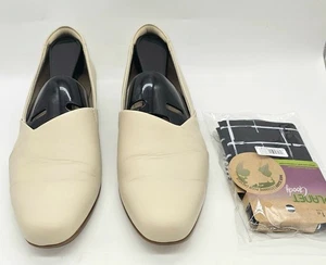 Clarks Collections Hope Town cremefarbene Damen-Lederhalbschuhe US 8 M flache Schuhe + Geschenk - Bild 1 von 12