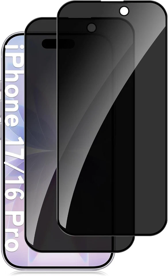 Pacote com 2 telas de vidro temperado privacidade para iPhone 17/16 Pro (6,3 polegadas) anti-espião - Imagem 1 de 1