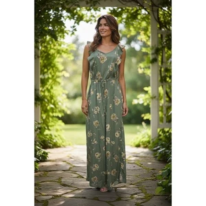 Xhilaration Sage Green Floral Ruffle Maxi Jumpsuit Women's M Wide Leg - Picture 1 of 4