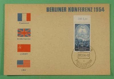DR WHO 1954 GERMANY DDR BERLIN CONFERENCE SLOGAN CANCEL POSTCARD PLATE # R12043 - Image 1 of 2