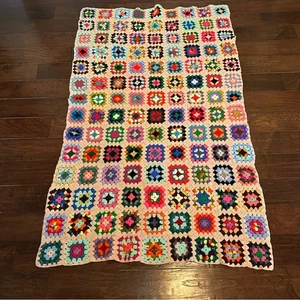 Große Oma Kern Decke Afghan Häkel Strick Handarbeit Decke Vintage Vintage - Bild 1 von 8