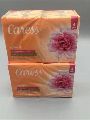 2 paquetes/8 barras de jabón diario para barra de seda caricia aceite floral esencia (fórmula original) Foto 1 de 4