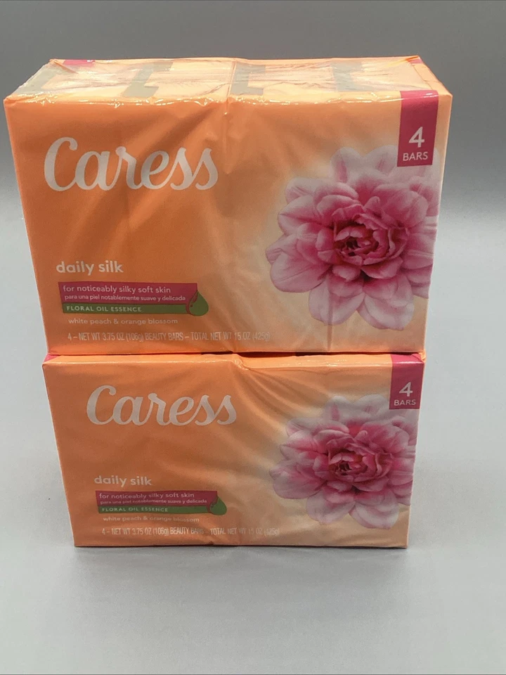 2 paquetes/8 barras de jabón diario para barra de seda caricia aceite floral esencia (fórmula original) Foto 1 de 4