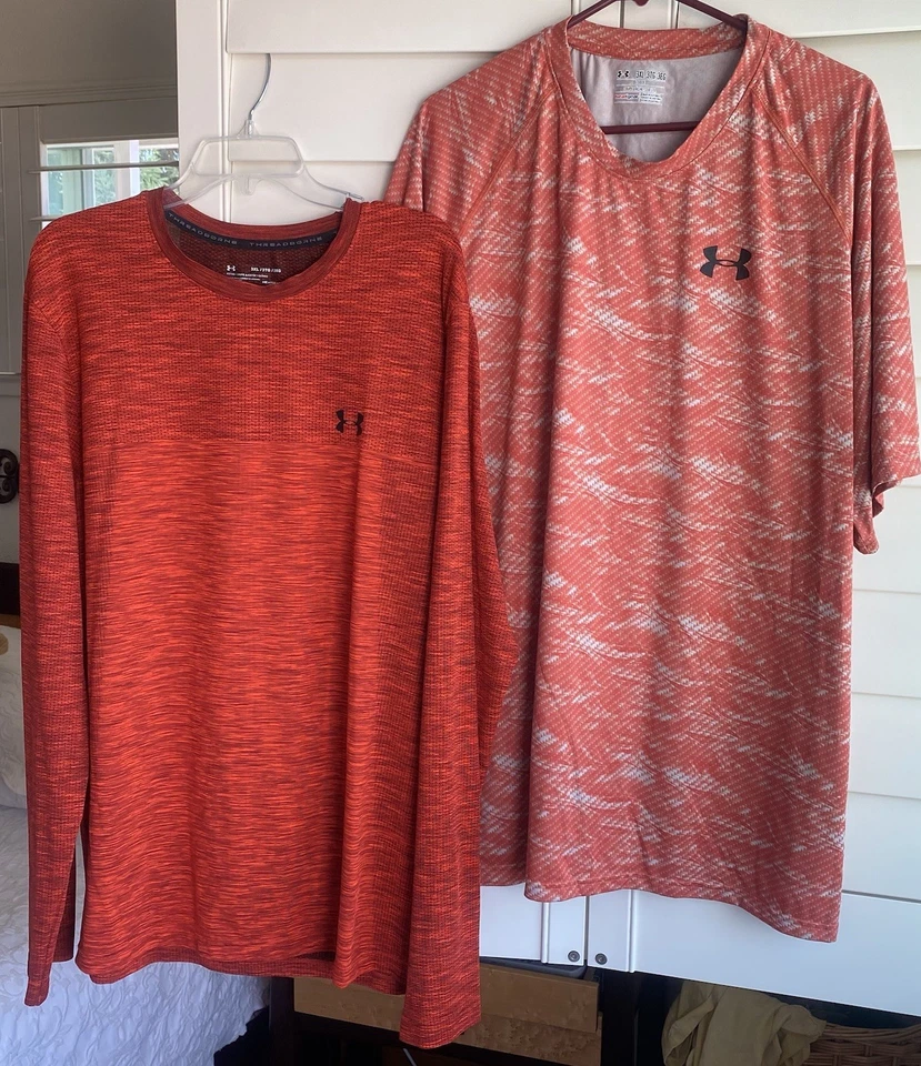 Lote de 2 Under Armour Masculino 3XL 1 Camiseta Manga Longa 1 Heatgear Curto Vermelho Laranja - Imagem 1 de 4