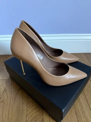 BCBG MAXAZRIA MARAIN CHESTNUT 皮革 PUMP 金色金属钢圈 8M/39 全新带盒 250 美元 — 第 1/4 张图片
