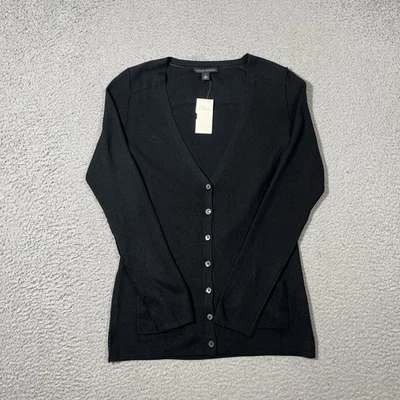 Nuevo con etiquetas Cárdigan Suéter Banana Republic Mujer Talla S Negro Mezcla Seda Lujo Preppy Foto 1 de 4