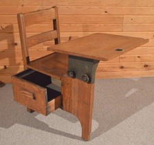 Antique Rich Grain Oak & Ink Well Era School Desk & Pull Out Drawer 10+ Display