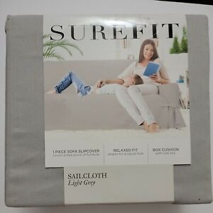 Surefit Slipcover Sofa Relaxed Fit 74”-96” Grey Cotton Sailcloth Machine Wash