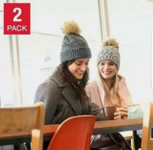 NEW! BULA Womens Wool Beanie Pom Pom Hat 2 Pack One Size Super Cute & Warm - Picture 1 of 3