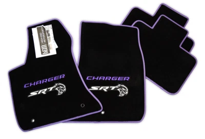 NEW! Dodge Charger SRT HELLCAT Floor Mats 4PC Purple Logo & Trim ULTIMAT Quality - Imagem 1 de 4