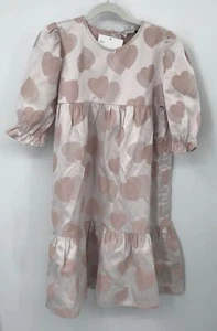 STELLA MCCARTNEY KIDS pink heart cotton-blend jacquard short sleeve dress sz 12y - Picture 1 of 4